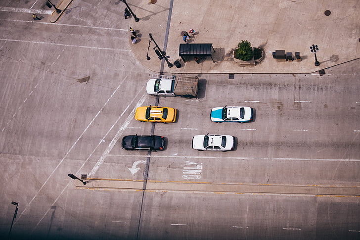 aerial photo of cars on stoplight during daytime