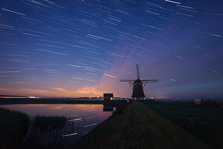 long exposure photo of wind mill