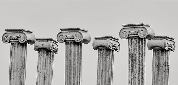 grayscale photo of pillars