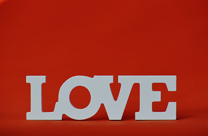 white love freestanding letters with red background