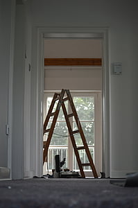 brown wooden a-type ladder