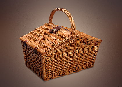 brown wicker picnic basket