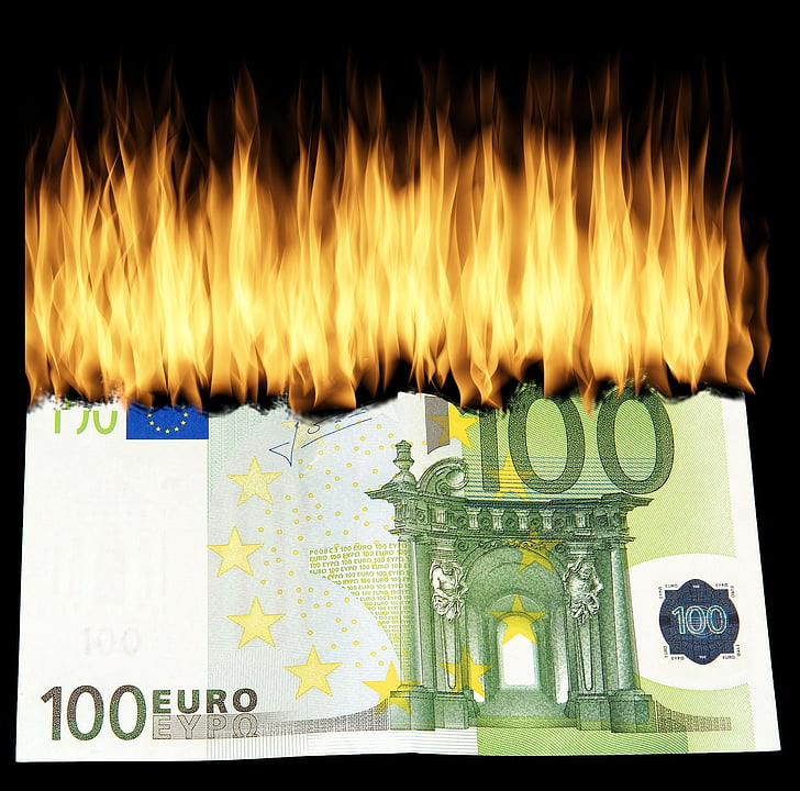 burning 100 Euro banknote illustration