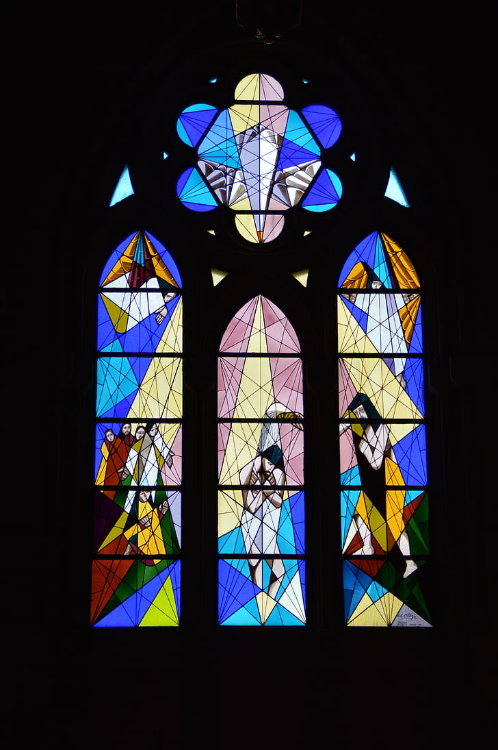 assorted-color mosaic religious glassart