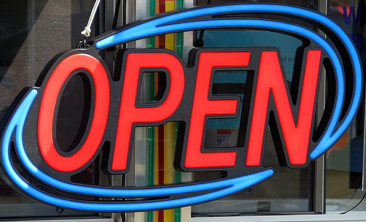 red and blue Open neon light signboard