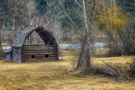 brown wooden house near river