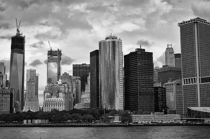 urban city grayscale photo