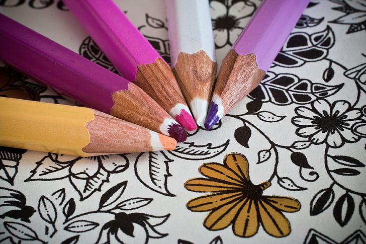 five assorted-color pencils