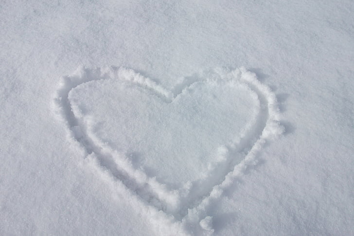 heart drawing on snowfield