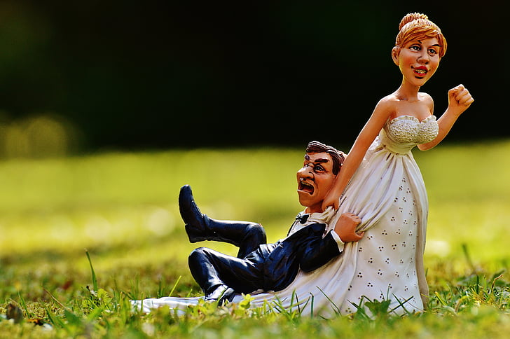 groom and bride figurine on green grass