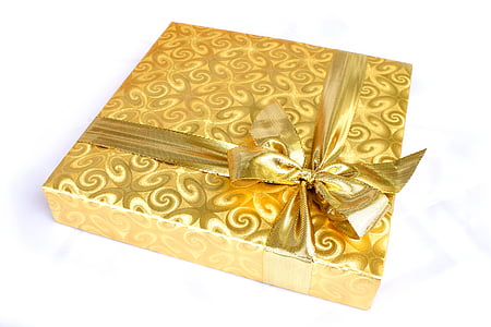 gold gift box with ribbon