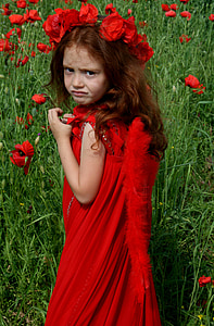 girl wearing red dress