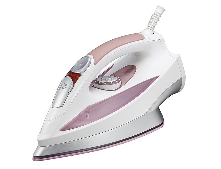 white and pink clothes iron