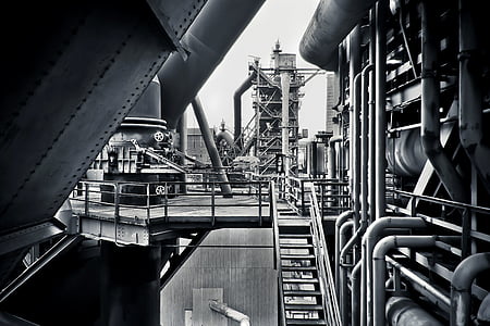 grayscale photo of factory