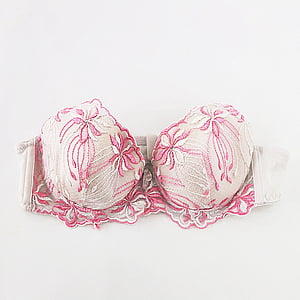 beige and pink floral strapless bra