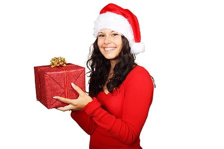 girl holding red gift box