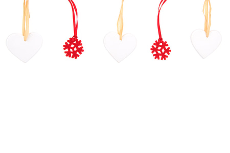 white heart and red snowflake decors