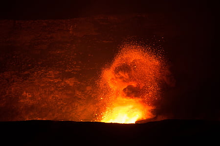 volcano, lava, flowing, eruption, landscape, active