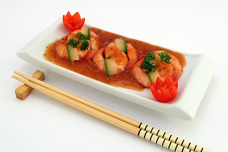 fried prawn with sauce dish