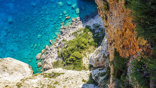 high angle photography of cliff near body of water