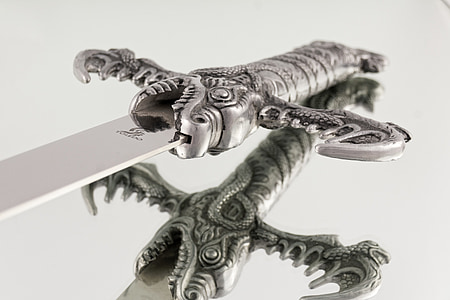 two silver dragon swords