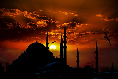 photography of silhouette of mosque during sunset