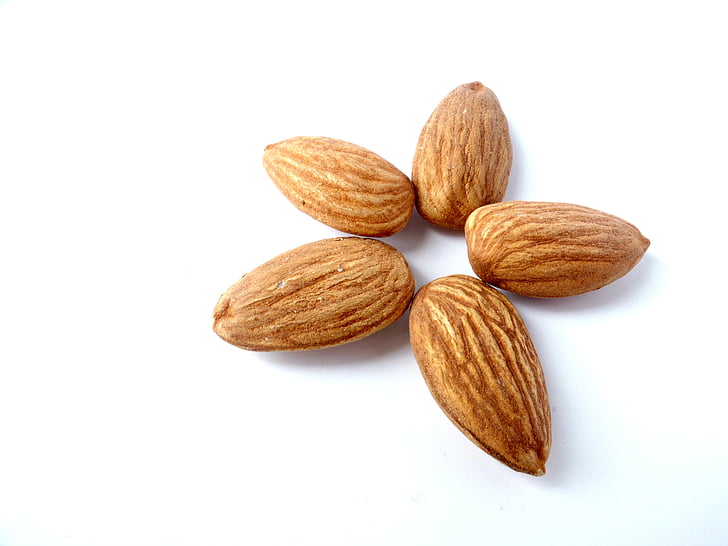 five brown almond nuts formed star