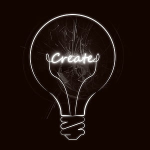 white bulb illustration with create text