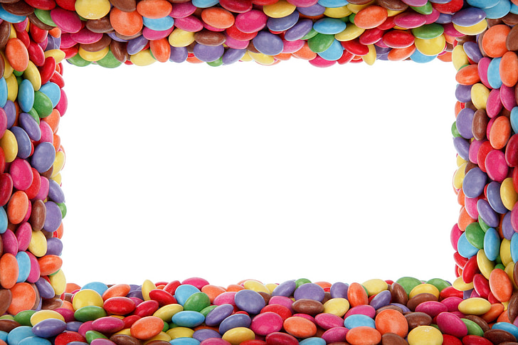 background, birthday, border, candy, chocolate buttons, colorful