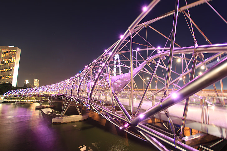 lighted bridge at night time