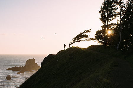 silhouette of person near cliff
