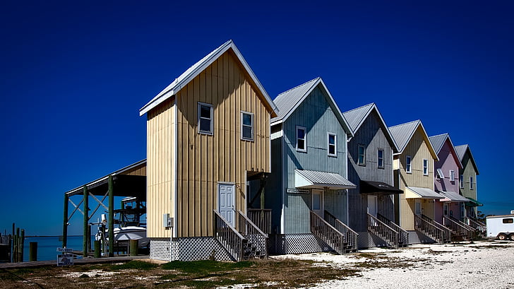 several wooden houses under blue sky