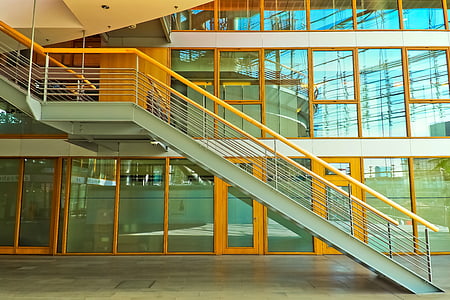 orange metal staircase railing