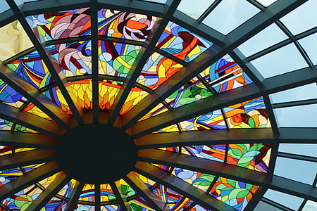 low-angle photography of stained glass ceiling