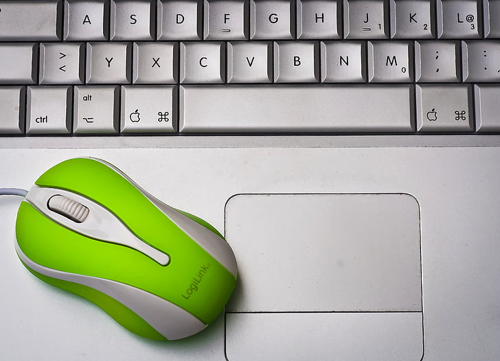 green and white LogiLink corded computer mouse