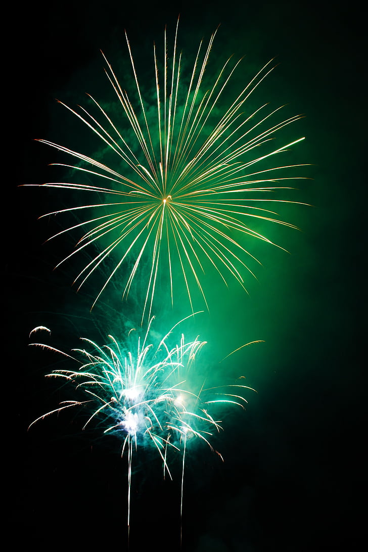 green and teal fireworks