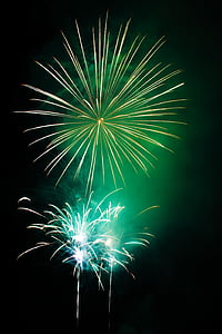 green and teal fireworks