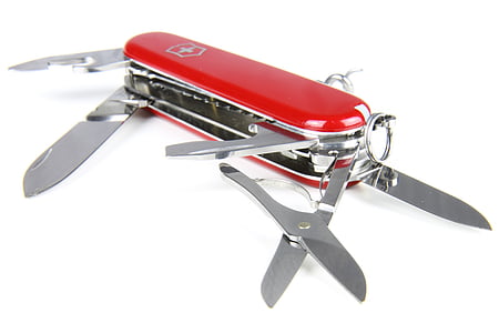 red and silver Swiss multi-tool pliers